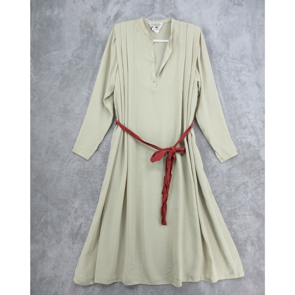 Vintage British Crown Colony Dress Womens Size 14 Pleated Belted Semi Sheer Maxi